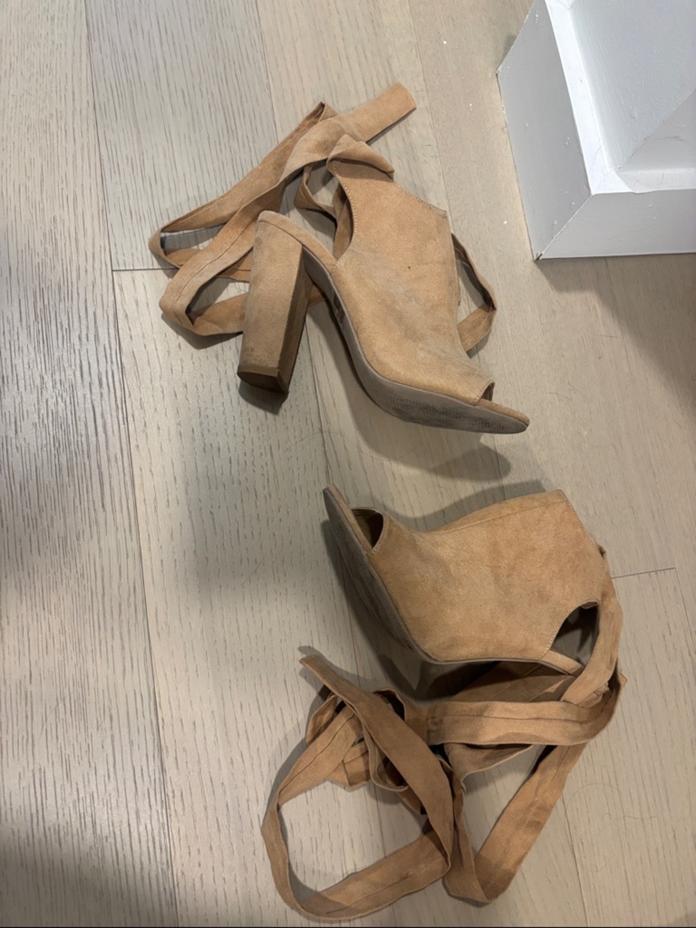 Suede ankle wrap block heels - Picture 2 of 4
